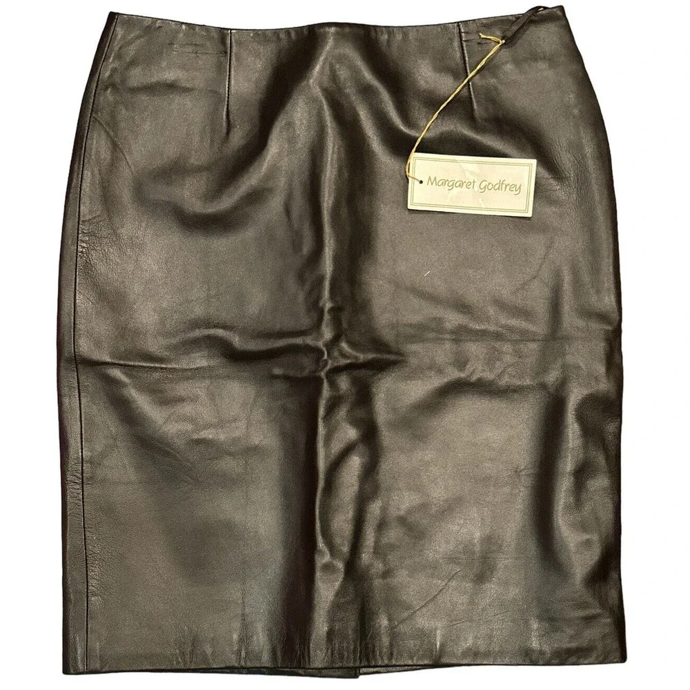 Margaret Godfrey NWT black lined leather skirt size‎ 12